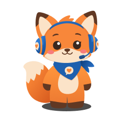 Niedliche Fuchs-Illustration für den Mood Tracker mit blauem Halstuch und Headset.